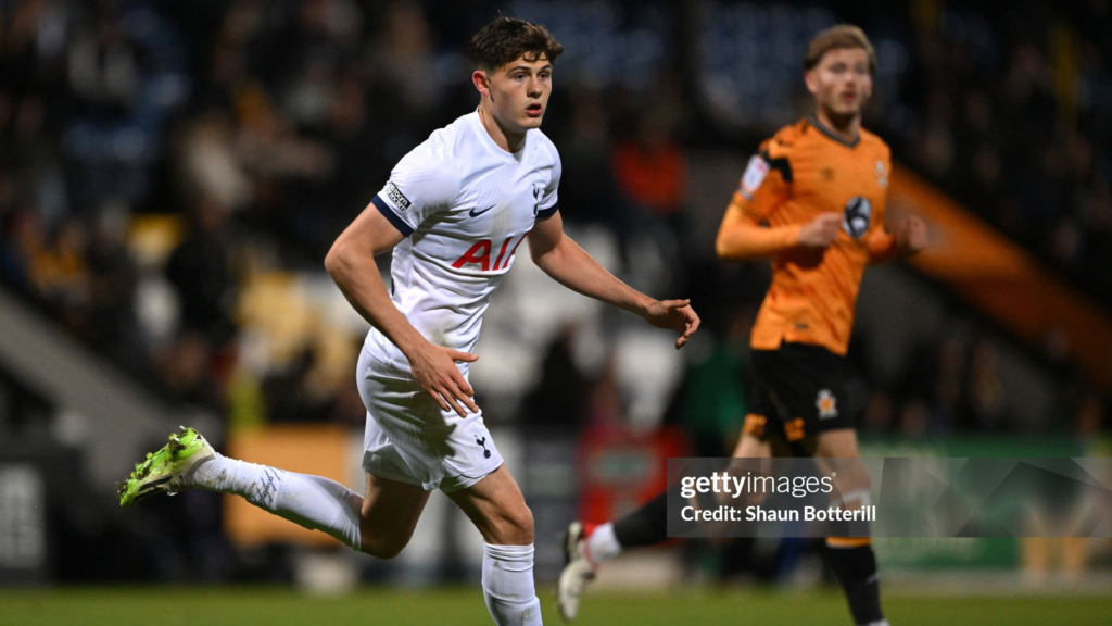 Will Lankshear in action for Spurs U21 against Cambridge United