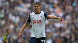 Mickey Van De Ven playing for Tottenham Hotspur